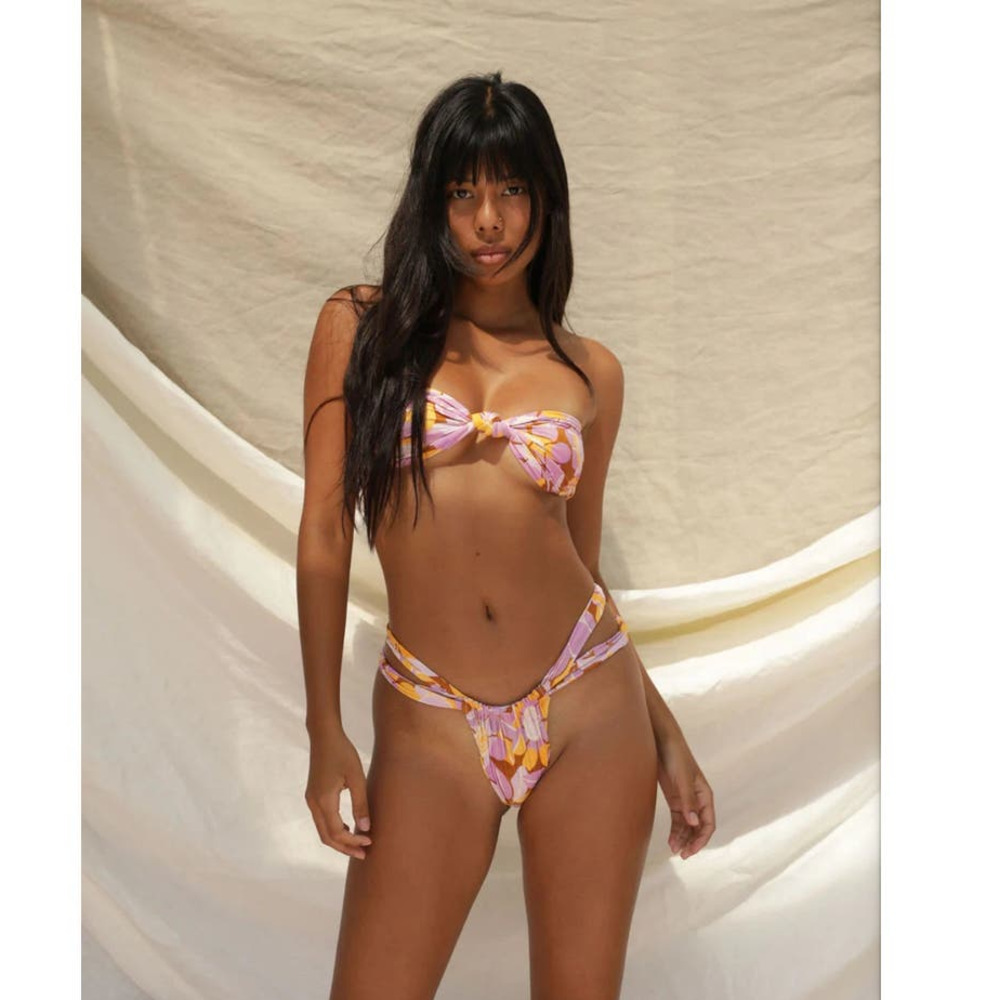 1Fox Stone Swim LeLe Bikini Top, Bandeau, Retro Bloom, Pink/Orange, size Medium - Picture 7 of 15